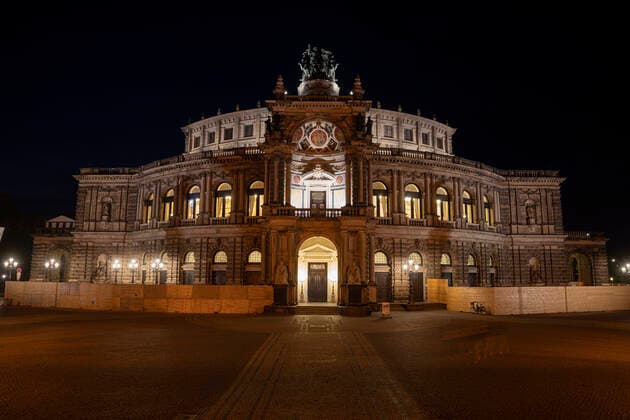 View of Semperoper against sky in city at night, Saxony, Germany  CHPF00564