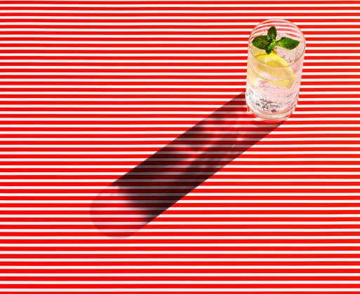 High angle view of gin served on striped table  KSWF02051