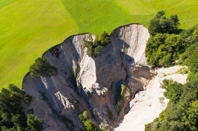 Tag des Geotops am 19. September High angle view of geotop erosion channel at Isarhorn near Mittenwald, Upper Bavaria, Bavaria, Germany  SIEF09030