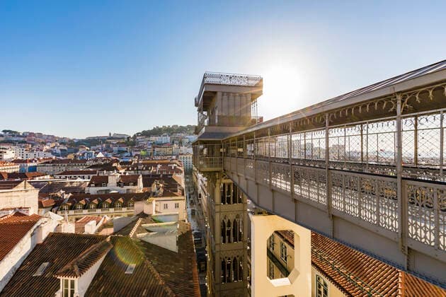 Footbridge leading towards Santa Justa Lift during sunny day at Lisbon, Portugal  WDF05372