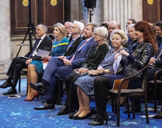 28-11-2019 Amsterdam King Willem-Alexander and Queen Maxima and Princess Beatrix and Jet de Ranitz during the Erasmus Prize award ceremony to the American composer and conductor John Adams (1947) in the Royal Palace Amsterdam. This year s theme was Composing for the current time .  Copyright: xPPEx