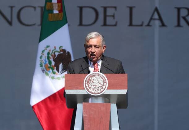 The president of Mexico, Andres Manuel Lopez Obrador during their First Government Report this sunday in the Zocalo of Mexico City, Mexico 1 December 2019. President Andres Manuel Lopez Obrador said that, one year after taking office, he has fulfilled 89 of the 100 commitments he made. Lopez Obrador issues its first government report !ACHTUNG: NUR REDAKTIONELLE NUTZUNG!  Copyright: xMarioxGuzmánx AME1853 20191202-637108508720578078