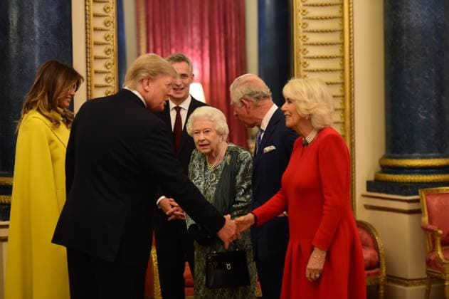 . 03 12 2019. London, United Kingdom. US President Donald Trump and First Lady Melania Trump with Queen Elizabeth II and Prince Charles, Prince of Wales and Camilla, Duchess of Cornwall at a reception at Buckingham Palace in London on the first day of NATO Summit  xPoolx xi-Imagesx IIM-20507-0014