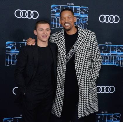 Cast members Tom Holland (L) and Will Smith attend the premiere of the animated motion picture Spies in Disguise at the El Capitan Theatre in the Hollywood section of Los Angeles on Wednesday, December 4, 2019. Storyline: When the world s best spy is turned into a pigeon, he must rely on his nerdy tech officer to save the world.  LAP2019120411 JIMxRUYMEN