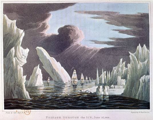 John ROSS au Pole nord Passage a travers la glace des navires Isabelle et Alexander. Illustration du capitaine John ROSS (1777-1856) pour son ouvrage Voyage of Discovery of Bay of Baffin in 1819. Credit : Collection KHARBINE-TAPABOR. *** John ROSS at the North Pole Passage through the ice of the ships Isabelle and Alexander Captain John ROSSs illustration 1777 1856 for his book Voyage of Discovery of Bay of Baffin in 1819 Credit Collection KHARBINE TAPABOR  KH12942