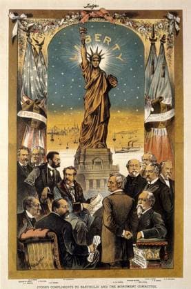 BARTHOLDI La STATUE de la LIBERTE . Bartholdi et le comite fondateur de la statue de la Liberte. Illustration in magazine JUDGE 1886. Credit Collection Kharbine Tapabor *** BARTHOLDI La STATUE de la LIBERTE Bartholdi and the founding committee of the statue of Liberty Illustration in magazine JUDGE 1886 Credit Collection Kharbine Tapabor  KH4237