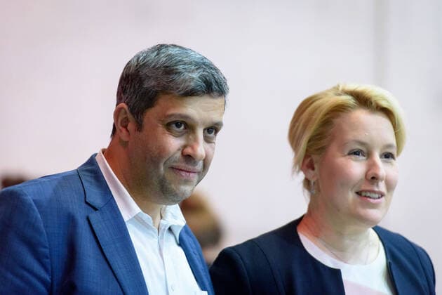 SPD Bundesparteitag in Berlin Deutschland, Berlin - 07.12.2019: Im Bild ist Franziska Giffey (Bundesministerin für Familie, Senioren, Frauen und Jugend, SPD) mit Raed Saleh zu sehen. Berlin Berlin Deutschland