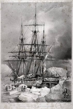 BATEAU L Astrolabe faisant de l eau sur un glacon le 6 02 1838 . Lithographie tiree de l ouvrage de DUMONT D URVILLE (1790-1842) Voyage au Pole Sud , publie en 1846 et conserve a la bibliotheque municipale de Versailles. Credit : Collection JEAN VIGNE KHARBONE-TAPABOR. *** BATEAU L Astrolabe making water on a glacier on 6 02 1838 Lithograph taken from the work of DUMONT D URVILLE 1790 1842 Voyage au Pole Sud, published in 1846 and kept at the Versailles Municipal Library Credit Collection JEAN VIGNE KHARBONE TAPABOR  KH121435