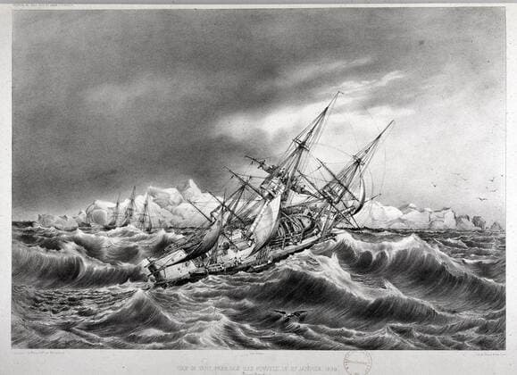 BATEAU Coup de vent pres des iles Powell, le 27 01 1836 . Lithographie tiree de l ouvrage de DUMONT D URVILLE (1790-1842) Voyage au Pole Sud , publie en 1846 et conserve a la bibliotheque municipale de Versailles. Credit : Collection JEAN VIGNE KHARBONE-TAPABOR. *** BATEAU Coup de vent near the Powell Islands, on 27 01 1836 Lithograph taken from the book DUMONT D URVILLE 1790 1842 Voyage au Pole Sud, published in 1846 and kept at the Versailles Municipal Library Credit Collection JEAN VIGNE KHARBONE TAPABOR  KH121436