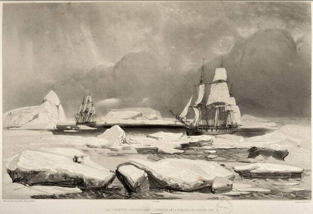BATEAU Les corvettes louvoyant dans l interieur de la banquise le 05 02 1838 . Lithographie tiree de l ouvrage de DUMONT D URVILLE (1790-1842) Voyage au Pole Sud , publie en 1846 et conserve a la bibliotheque municipale de Versailles. Credit : Collection JEAN VIGNE KHARBONE-TAPABOR. *** BATEAU Les corvettes louvoyant dans linterieur de la banquise 05 02 1838 Lithograph taken from the book DUMONT D URVILLE 1790 1842 Voyage au Pole Sud, published in 1846 and kept at the Versailles Municipal Library Credit Collection JEAN VIGNE KHARBONE TAPABOR  KH121437