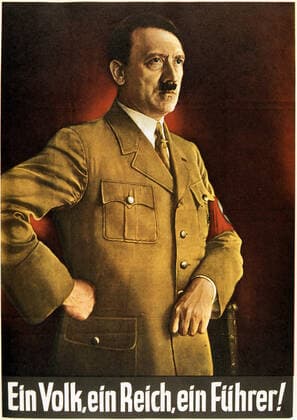 HITLER 1938 Ein Volk. ein Reich. ein fuhrer!. Portrait d Hitler . Affiche allemande 1938 avec Adolph HITLER (1889-1945). Credit : Coll. JeanVigne KHARBINE-TAPABOR.