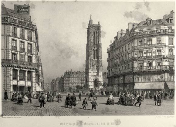 Paris, la tour Saint-Jacques , 19eme siecle Paris, la tour Saint-Jacques , grands magasins, carrefour rue de Rivoli, vers 1840 1850, 19eme siecle. Credit JEAN VIGNE KHARBINE TAPABOR *** Paris, the Saint Jacques tower, 19th century Paris, the Saint Jacques tower, department stores, crossroads rue de Rivoli, around 1840 1850, 19th century Credit JEAN VIGNE KHARBINE TAPABOR  KH130953