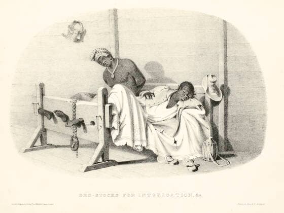 IMAGO History, Ende des afrikanischen Sklavenhandels und die Abschaffung der Sklaverei: 1807-1888 ESCLAVAGE Esclaves au repos, prisonniers de leur lit. Illustration tiree de l ouvrage de R. BRIDGENS West India scenery , publie en 1836. Credit : Migny KHARBINE-TAPABOR. *** SLAVAGE Slaves at rest, prisoners of their beds Illustration from the book by R BRIDGENS West India scenery, published in 1836 Credit Migny KHARBINE TAPABOR  KH146638