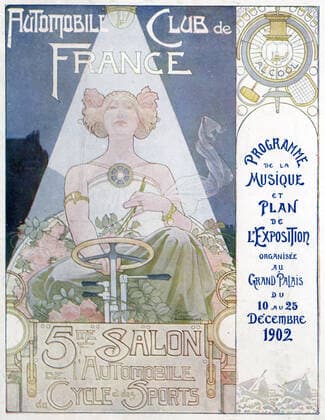 AUTOMOBILE annees 1900 5eme salon de l automobile, du cycle et des sports organise par l Automobile club de France. Carte publicitaire de 1902. Illustration par PRIVAT-LIVEMONT (1861-1936). Credit : Collection IM KHARBINE-TAPABOR. *** AUTOMOBILE years 1900 5th Motor Show organized by the Automobile Club de France Advertising card of 1902 Illustration by PRIVAT LIVEMONT 1861 1936 Credit Collection IM KHARBINE TAPABOR  KH165290