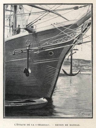 EXPEDITION DE GERLACHE L etrave de la Belgica. Illustration de MASSIAS pour Quinze mois dans l Antartique par Adrien de GERLACHE (1866-1934) repris dans Le Tour du Monde de 1901. Credit : Collection Kharbine-Tapabor.