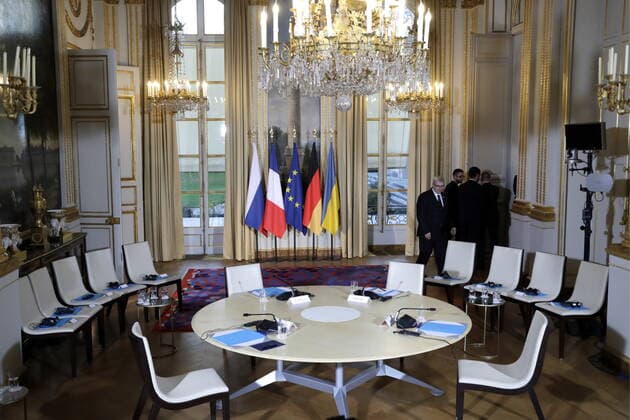 PARIS, FRANCE â€“ DECEMBER 9, 2019: The Murat Lounge in the Elysee Palace before a Normandy Four summit; talks in the so-called Normandy Four format involve representatives of Ukraine, Germany, France and Russia who discuss settlement of the conflict in eastern Ukraine. Mikhail Metzel TASS  TS0C6AFD
