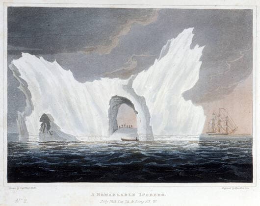 Iceberg Un iceberg remarquable . Illustration tiree de l ouvrage A voyage of discovery... for the purpose of exploring the Baffin s bay par John ROSS (1777-1856), 1819. Credit : Collection Grob KHARBINE-TAPABOR. *** Iceberg A remarkable iceberg Illustration from A voyage of discovery for the purpose of exploring the Baffin s bay by John ROSS 1777 1856, 1819 Credit Collection Grob KHARBINE TAPABOR  KH36244