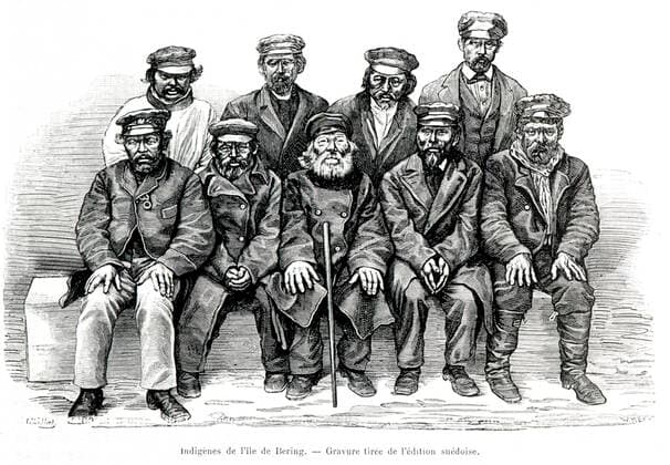 POLE NORD Indigenes de l ile de Bering. Gravure pour Voyage de la Vega autour de l Asie et de l Europe par Adolf Erik NORDENSKIOLD (1832-1901) repris dans Le tour du monde de 1883. Credit : Collection KHARBINE-TAPABOR. *** NORTH POLE Indigenous people of the island of Bering Engraving for Vega travel around Asia and Europe by Adolf Erik NORDENSKIOLD 1832 1901 included in Le tour du monde de 1883 Credit Collection KHARBINE TAPABOR  KH46987