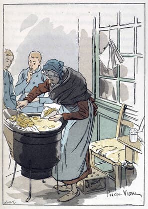 Marchande de frites Deux sous de frites . Illustration de Pierre VIDAL (1849-1913) dans Paris qui consomme d Emile GOUDEAU (1849-1906) de 1893. Credit: Coll. BHVP-Grob KHARBINE-TAPABOR. *** French fries merchant Two pennies of French fries Illustration by Pierre VIDAL 1849 1913 in Paris which consumes Emile GOUDEAU 1849 1906 of 1893 Credit Coll BHVP Grob KHARBINE TAPABOR  KH81214