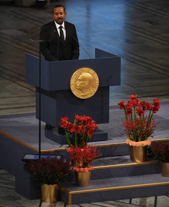 Recipient of the Nobel Peace Prize 2019 Ethiopian Prime Minister Abiy Ahmed Ali attends the Nobel Peace Prize ceremony at City Hall in Oslo on December 10, 2019.  LON20191210102 RUNExHELLESTAD