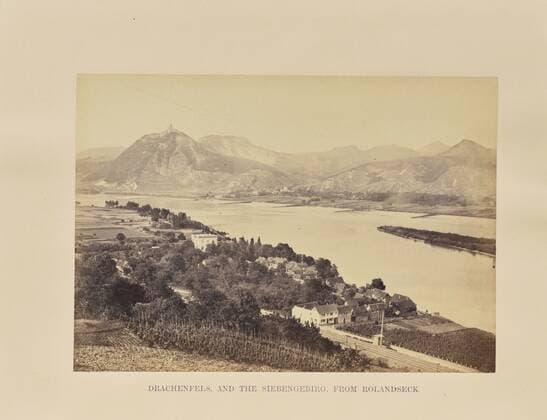 Drachenfels, and the Siebengebirg, from Rolandseck, Francis Frith (English, 1822 - 1898), Rolandseck, Germany, about 1864, Tinted albumen silver print, 12 x 17.1 cm (4 3 4 x 6 3 4 in.)  Copyright Artokoloro LCD3_191706_19601