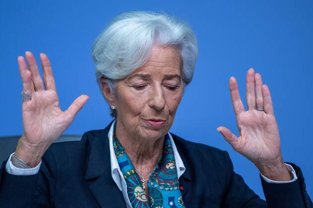 Christine LAGARDE, Praesidentin der Europaeischen Zentralbank EZB, Brustbild, Gestik, Geste, redet, redend, spricht, sprechend, waehrend der Pressekonferenz in Frankfurt am Main am 12.12.2019.