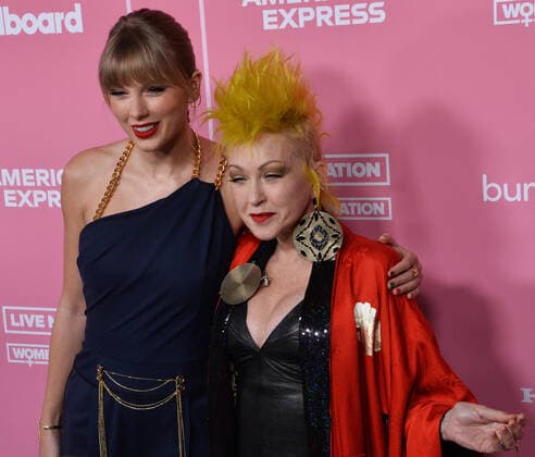 Singers Taylor Swift and Cyndi Lauper (R) arrive for the 14th annual Billboard Women in Music event at the Hollywood Palladium in Los Angeles on Thursday, December 12, 2019. Swift became the first-ever recipient of Billboard s Woman of the Decade Award. Alanis Morissette, Nicki Minaj, Brandi Carlile and Roc Nation chief operating officer Desiree Perez were also honored at the gathering.  LAP2019121214 JIMxRUYMEN