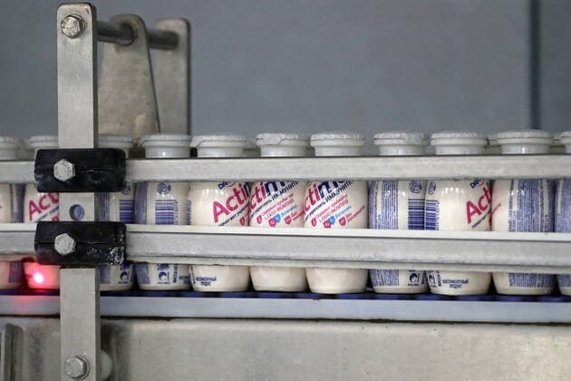 MOSCOW REGION, RUSSIA - DECEMBER 12, 2019: A packaging department at the Danone dairy production plant in the town of Chekhov. The plant, opened in 2000, is one of the biggest Danone plant in the world. Stanislav Krasilnikov TASS  TS0C7617