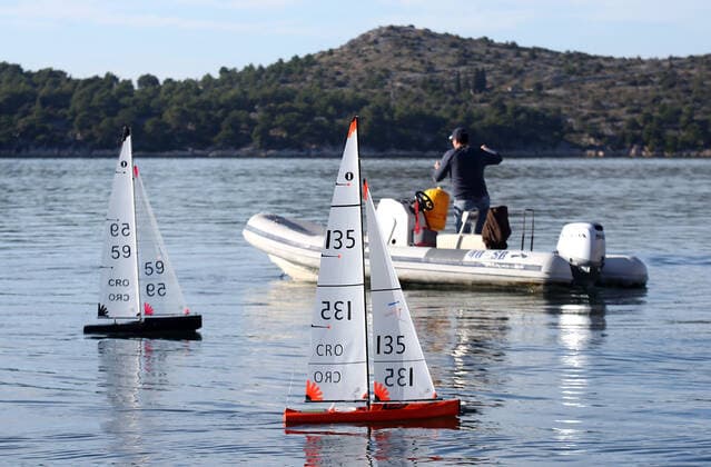 Regatta of radio-controlled sailboats - Sibenik, Croatia 15.12.2019., Sibenik, Croatia - The 24th regatta of radio-controlled sailboats finally started on the Sibenik waterfront in front of the cannons, which was delayed because there was no wind.  DuskoxJaramaz PIXSELL