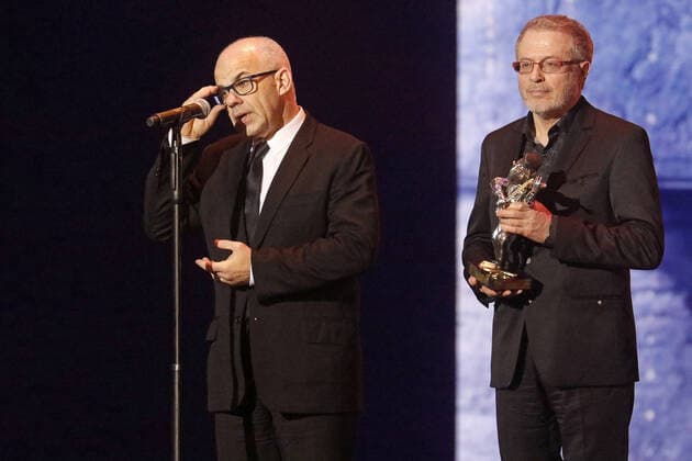 MOSCOW, RUSSIA - DECEMBER 18, 2019: Stanislavski and Nemirovich-Danchenko Moscow Academic Music Theater General Director Anton Getman (L) and Stanislavski and Nemirovich-Danchenko Moscow Academic Music Theater Opera Company Artistic Director Alexander Titel, the winners of the Theater prize, during a ceremony to present the 18th Fiddler on the Roof awards of the Federation of Jewish Communities of Russia at the State Kremlin Palace. First introduced in 2001, the annual Fiddler on the Roof awards celebrate notable contributions into the development of Russia s Jewish community in public activities, arts and culture. Mikhail Japaridze TASS  TS0C7D4E