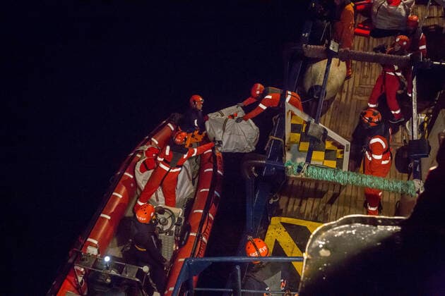 December 27, 2019, Palermo, Italy: A view of a rescue operation for a wooden boat with 30 people on board, in the early hours by the crew of the Alan Kurdi rescue ship, operated by German charity Sea-Eye..The ship was patrolling the search-and-rescue area off the Libyan coast. More than 19,000 men, women, and children have died in the Mediterranean Sea since 2014, and the central Mediterranean route is the deadliest migration route in the world. Palermo Italy - ZUMAs197 20191227_zaa_s197_040 Copyright: xSallyxHaydenx