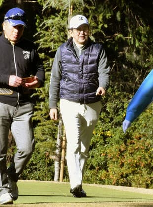 Japan PM Abe plays golf Japanese Prime Minister Shinzo Abe is pictured at a golf course in Inagi, Tokyo, on Dec. 29, 2019. 