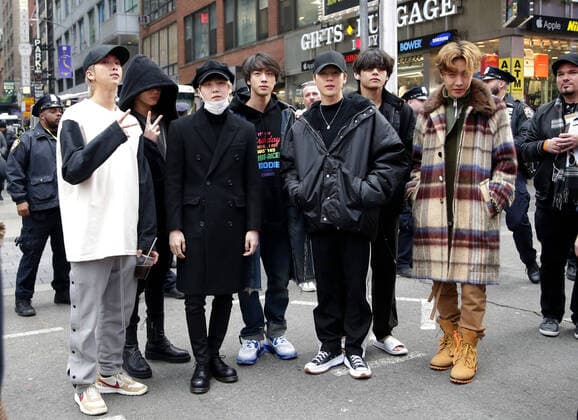 K-pop band BTS arrive in Times Square to have a sound check and rehearsal before their performance on New Year s Eve in Times Square in New York City on Tuesday, December 31, 2019. An estimated one million revelers stood in Times Square on New Year s Eve and over one billion watched throughout the world waiting for the traditional Waterford Crystal ball to drop brining in 2020.  NYP20191231103 JOHNxANGELILLO