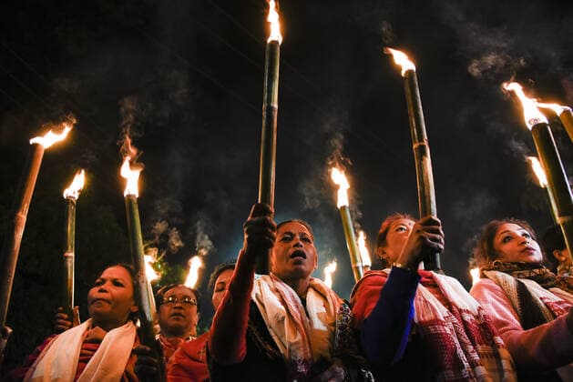 January 3, 2020, Guwahati, Assam, India: Activists of all Assam Student Union (AASU) and 30 indigenous groups during a torch light rally in protest against Citizenship (Amendment) Act, in Guwahati. Guwahati India - ZUMAt232 20200103_zip_t232_011 Copyright: xDavidxTalukdarx