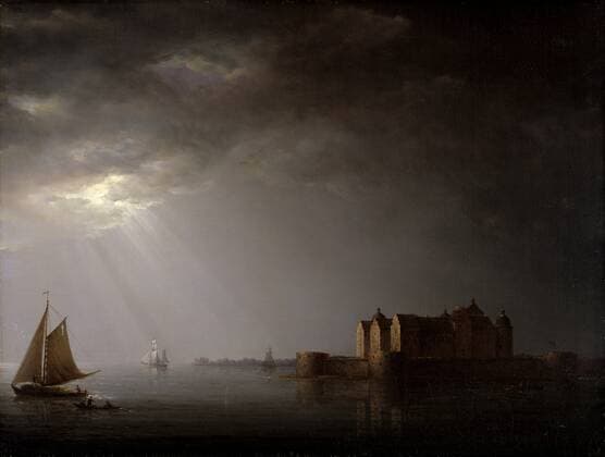 Carl Johan Fahlcrantz, Kalmar Castle by Moonlight, Kalmar castle in moonlight, painting, 1835, oil on canvas, Height, 60 cm (23.6 inches), Width, 80 cm (31.4 inches), Signed, C, Fahlcrantz 1835  Copyright Artokoloro LCI_190716_02037