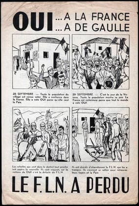 GUERRE D ALGERIE OUI a la France OUI a de GAULLE Le F.L.N. a perdu. Illustration anonyme pour un tract donne distribue debut septembre 1958. Credit : Collection IM Kharbine-Tapabor. *** WAR IN ALGERIA YES to France YES to de GAULLE The F L N lost Anonymous illustration for a leaflet distributed in early September 1958 Credit Collection IM Kharbine Tapabor  KH202392