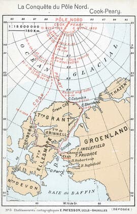 POLE NORD La conquete du Pole Nord. Cook - Peary . Illustration anonyme pour une carte postale vers 1910. Credit : Collection IM KHARBINE-TAPABOR. *** NORTH POLE The conquest of the North Pole Cook Peary Anonymous illustration for a postcard circa 1910 Credit Collection IM KHARBINE TAPABOR  KH204333
