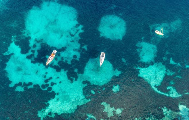 Luftbild, Segelboote in der Bucht von Santa Ponca, Paguera, Mallorca, Europa, Balearische Inseln, Spanien !ACHTUNGxMINDESTHONORARx60xEURO!