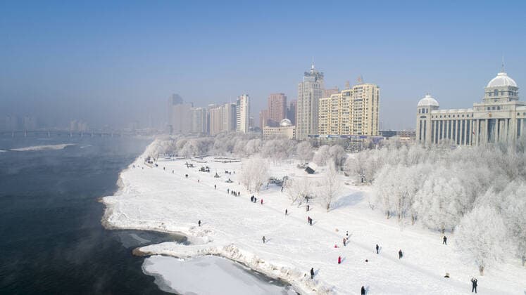 January 8, 2020, Jilin, Jilin, China: Jilin,CHINA-Aerial photo taken on Dec. 27, 2019 shows the unique spectacle of rime in the Songhua river, capital of rime, in Jilin city, northeast China s Jilin province.Jilin rime as one of the four natural wonders of China, the unique scenery has been praised by many Chinese and foreign tourists. Jilin China  - ZUMAs145 20200108_zaa_s145_117 Copyright: xZhuxWanchangx