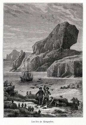 EXPEDITION DE JAMES COOK Les iles de Kerguelen (visitee par James COOK). Illustration de Paul PHILIPPOTEAUX (1846-1923) pour Les grands navigateurs du XVIIIe siecle par Jules VERNE (1828-1905). Credit : Collection Jonas Kharbine-Tapabor. *** JAMES COOK EXPEDITION The Kerguelen Islands visited by James COOK Illustration by Paul PHILIPPOTEAUX 1846 1923 for Les grands navigateurs du XVIIIe siecle by Jules VERNE 1828 1905 Credit Collection Jonas Kharbine Tapabor  KH242263