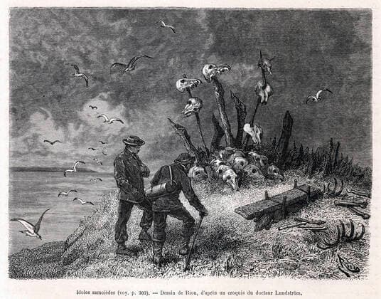POLE NORD Idole samoiedes. Illustration de Edouard RIOU (1833-1900) pour Expedition polaire suedoise par Adolf Erik NORDENSKIOLD (1832-1901) repris dans Le Tour du Monde de 1877. Credit : Collection Kharbine-Tapabor *** NORTH POLE Idole samoiedes Illustration by Edouard RIOU 1833 1900 for Swedish Polar Expedition by Adolf Erik NORDENSKIOLD 1832 1901 included in Le Tour du Monde de 1877 Credit Collection Kharbine Tapabor  KH254004
