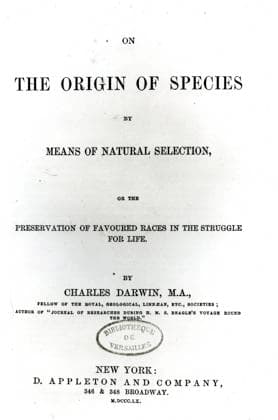 DARWIN Oeuvre On the origin of species by means of natural selection . Page de titre de l ouvrage de DARWIN (1809-1892) De l origine des especes , edition americaine de 1860 (1ere edition = 1859) (19eme, XIXeme s.) Credit : Jean Vigne KHARBINE-TAPABOR.