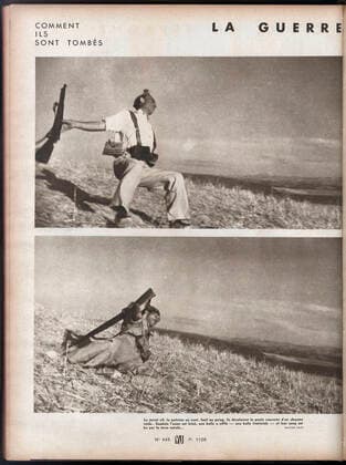 GUERRE D ESPAGNE Comment ils sont tombes. La guerre civile en Espagne. Reportage avec photographies de Robert CAPA (1913-1954) pour Vu du 23 septembre 1936. Credit : Collection Kharbine-Tapabor. *** SPAIN WAR How they fell The Spanish Civil War Report with photographs by Robert CAPA 1913 1954 for Vu du 23 septembre 1936 Credit Collection Kharbine Tapabor  KH259067