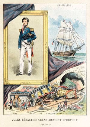 DUMONT d URVILLE DUMONT d URVILLE (1790-1842) mort dans un accident de train. Illustration de 1889 par Camille GILBERT (ne en 1838) pour Les francais illustres de Mme DEMOULIN (nee en 1836). Credit : Collection Jonas Kharbine-Tapabor. *** DUMONT d URVILLE DUMONT d URVILLE 1790 1842 died in a train accident Illustration of 1889 by Camille GILBERT born in 1838 for Les francais illustres de Mme DEMOULIN born in 1836 Credit Collection Jonas Kharbine Tapabor  KH259388