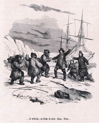 John ROSS Je m ecriait, en forme de salut : Rima, Rima... (Voyage du capitaine John ROSS (1777-1856). Illustration de 1847 par Victor ADAM (1801-1867) pour Aventures des Voyageurs par Bernard HOMBRON (1798-1852). Credit : Collection Jonas Kharbine-Tapabor. *** John ROSS Je mécrriait, en forme de salut Rima, Rima Voyage du capitaine John ROSS 1777 1856 Illustration of 1847 by Victor ADAM 1801 1867 for Aventures des Voyageurs by Bernard HOMBRON 1798 1852 Credit Collection Jonas Kharbine Tapabor  KH262535