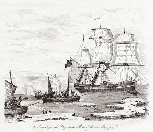 John ROSS Sauvetage du capitaine John ROSS (1777-1856) et de son equipage. Illustration de 1836 par Alphonse BOILLY (1801-1867) pour Voyage pittoresque dans les deux Ameriques par Alcide d ORBIGNY (1802-1857). Credit : Collection Jonas KHARBINE-TAPABOR. *** John ROSS Rescue of Captain John ROSS 1777 1856 and his crew Illustration of 1836 by Alphonse BOILLY 1801 1867 for Picturesque Voyage in the Two Americas by Alcide d ORBIGNY 1802 1857 Credit Collection Jonas KHARBINE TAPABOR  KH262836