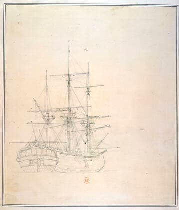 COOK James Le navire Resolution . Illustration par John Webber (1751-1793) realisee lors du 3eme voyage de Cook, entre 1776 et 1780. Credit : Collection British Library KHARBINE-TAPABOR.