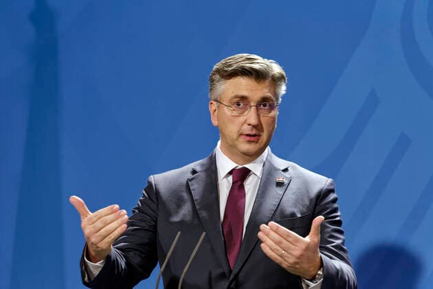 Andrej PlenkoviÄ‡ 2020-01-16, Berlin, Deutschland Der kroatische Ministerpräsident Andrej PlenkoviÄ‡ während der gemeinsamen Pressekonferenz mit der Bundeskanzlerin im Kanzleramt.