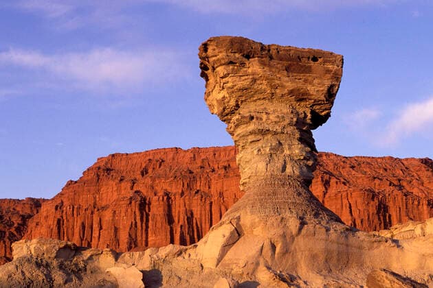 Argentina, Province San Juan, Ischigualasto Provincial Park (Valley of the Moon) World Heritage Site. The Mushroom rock. Triassic sedimentary rocks of the Ischigualasto Formation FrancoisxGohierx xVWPics 1020_13_fgo-dw320