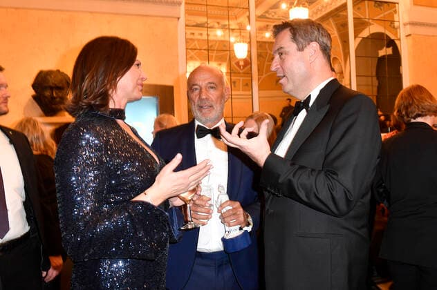 Ilse Aigner, Heiner Lauterbach und Markus Söder bei der Verleihung des 41. Bayerischen Filmpreises 2019 im Prinzregententheater. München, 17.01.2020